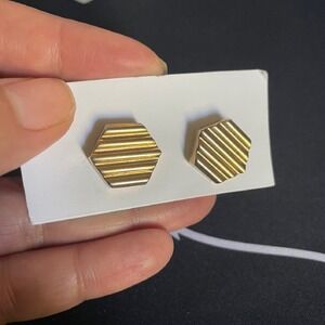 Swank hexagon stripe ribbed Gold Tone Cufflinks‎ Vintage Textured Geometric